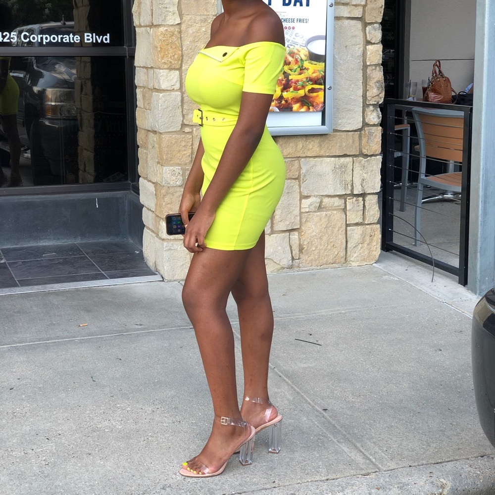 neon off the shoulder dress
